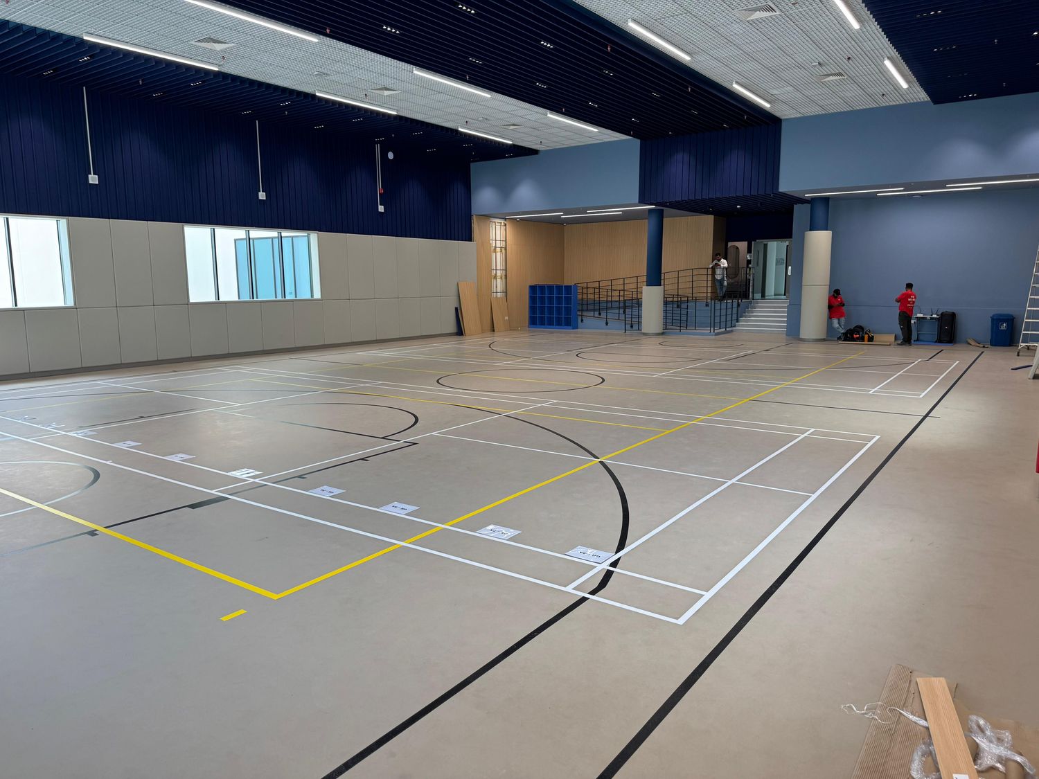 Indoor sports hall floor with multi-sport line marking